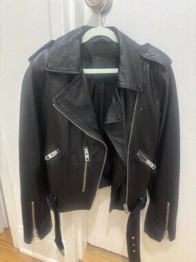 All Saints Black Real Leather Moto Jacket